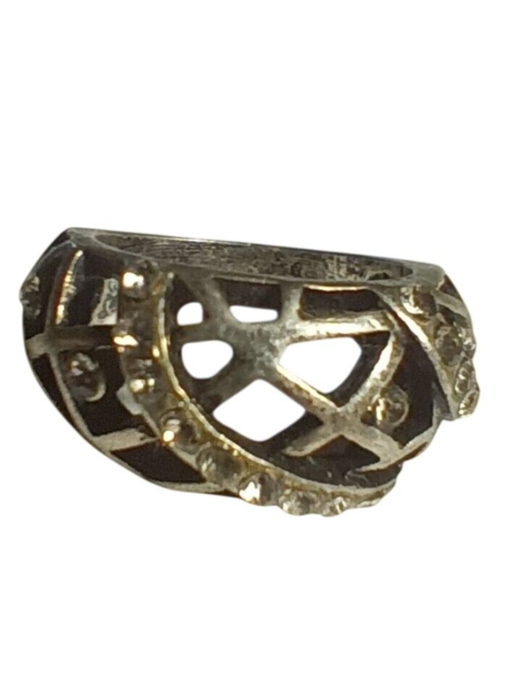 Vintage Silver-Tone Statement Ring With Rhinestone Accents 5 5.5
